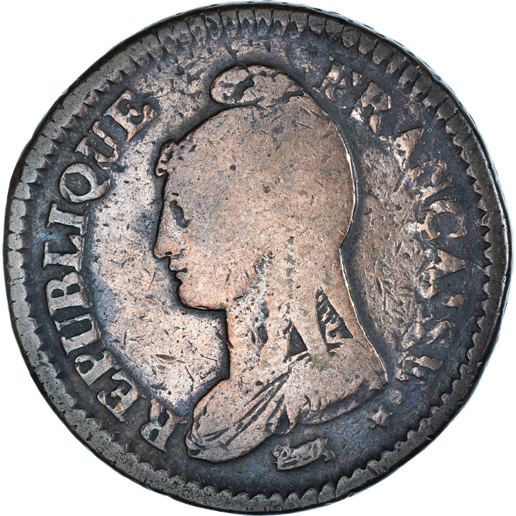 Moneda, Francia, Dupré, Decime, AN 5, Rouen, Refrappage du 2 décimes, BC+