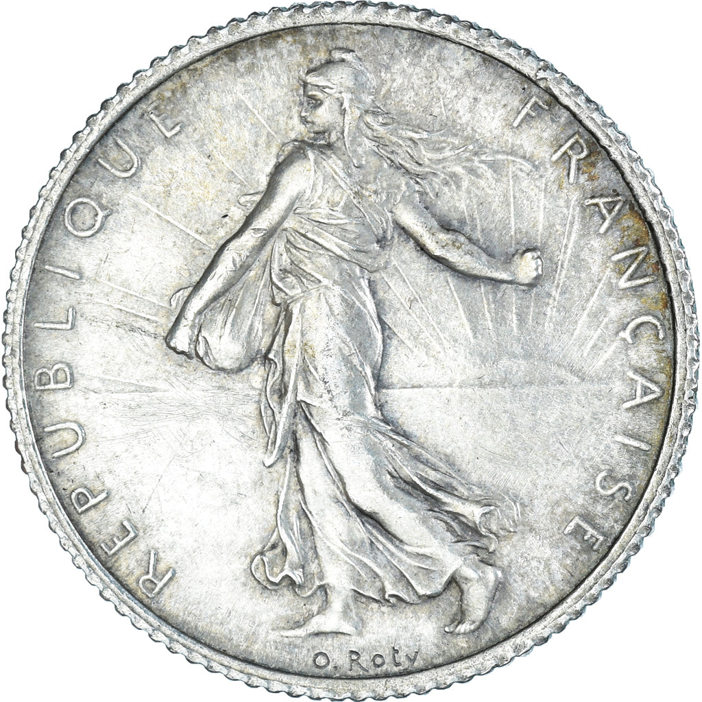 Moeda, França, Semeuse, Franc, 1916, Paris, AU(55-58), Prata, KM:844.1