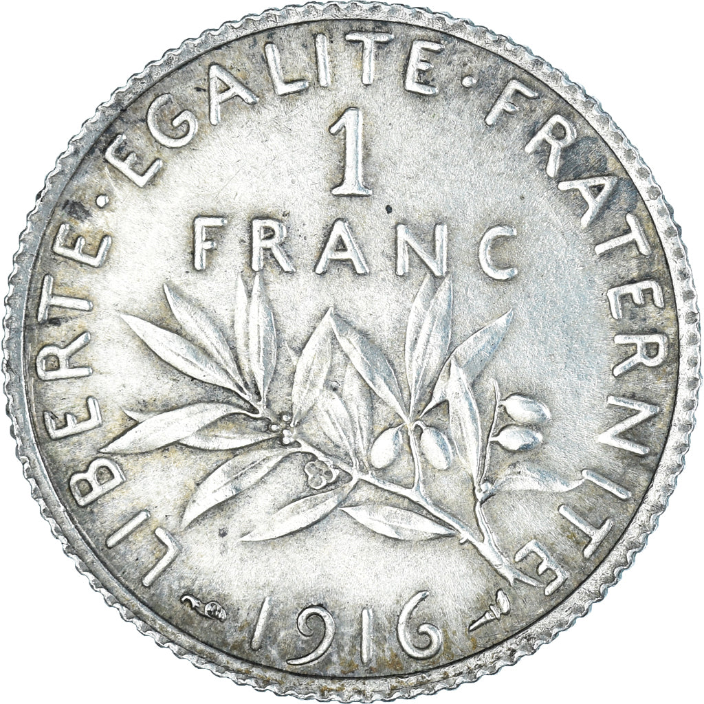 Moeda, França, Semeuse, Franc, 1916, Paris, AU(55-58), Prata, KM:844.1