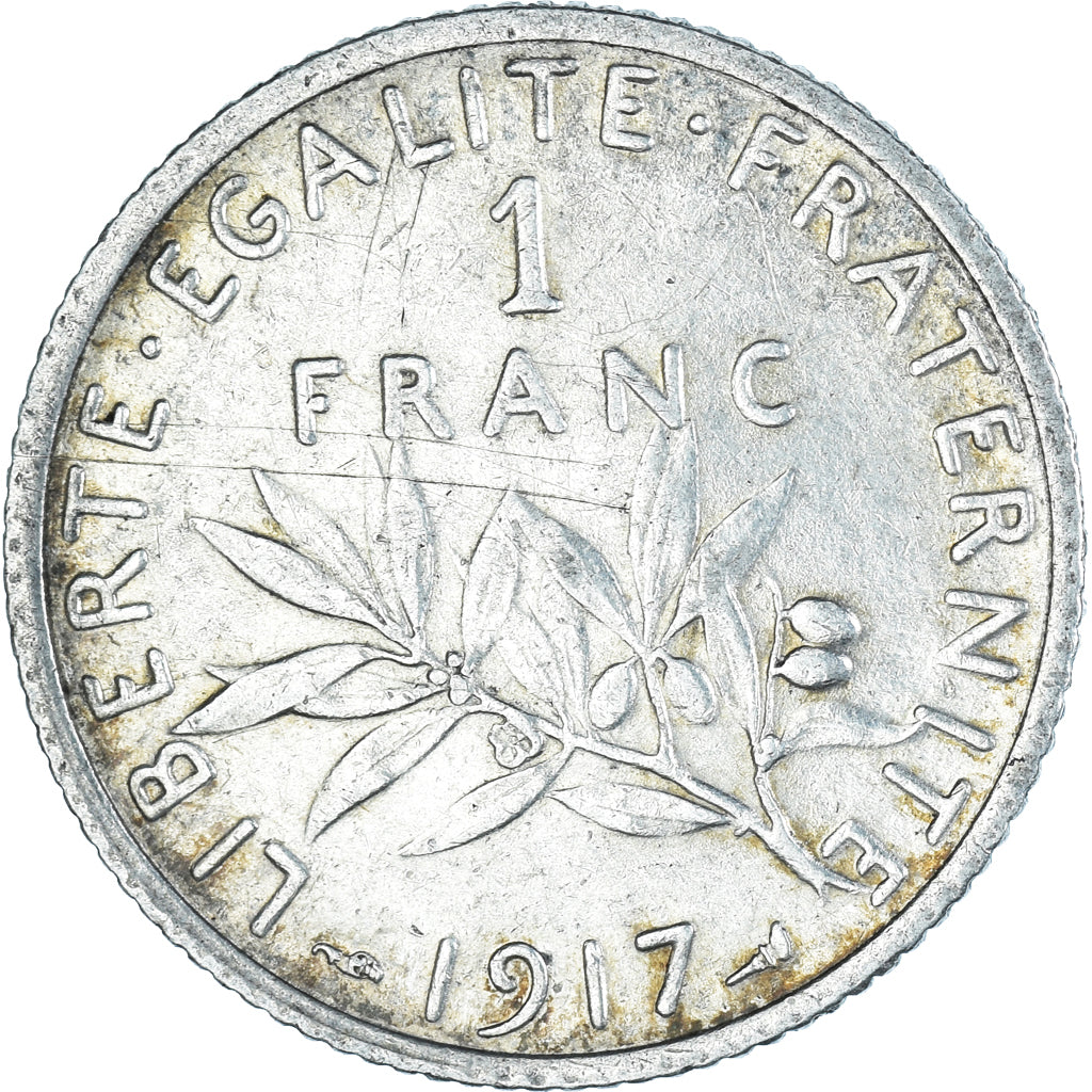 Moneta, Francja, Semeuse, Franc, 1917, Paris, AU(55-58), Srebro, KM:844.1
