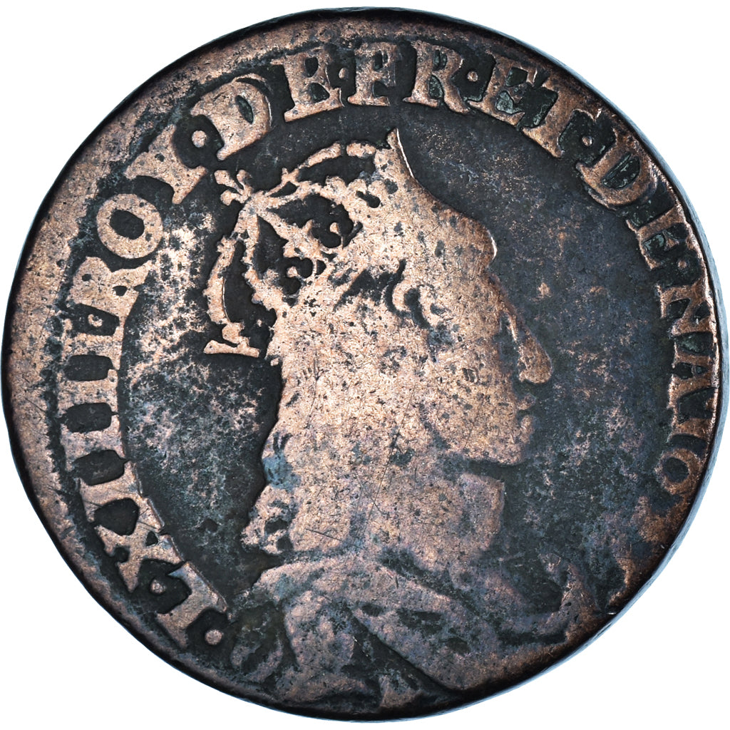 Moneta, Francia, Louis XIV, Liard, 1657, Caen, MB, Rame, KM:192.4, Gadoury:80