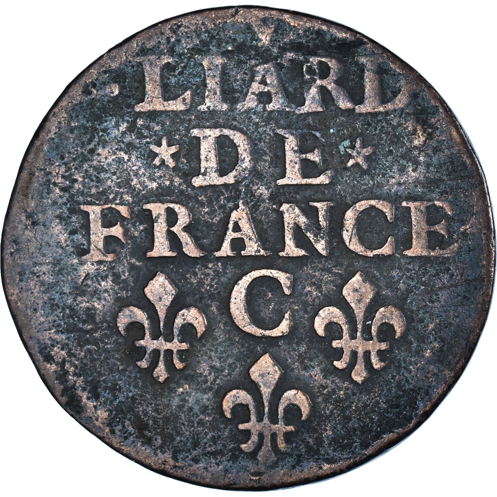 Moneta, Francia, Louis XIV, Liard, 1657, Caen, MB, Rame, KM:192.4, Gadoury:80