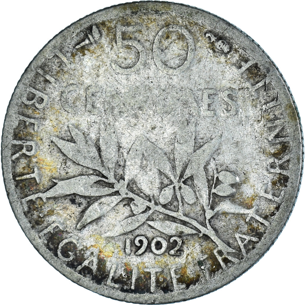 Moneda, Francia, Semeuse, 50 Centimes, 1902, Paris, BC+, Plata, KM:854