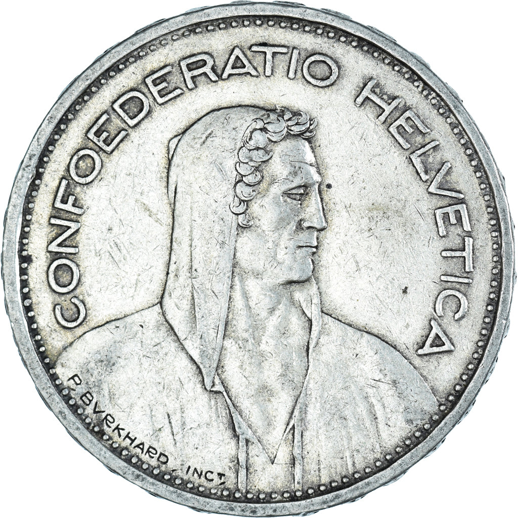 Coin, Switzerland, tête de berger, 5 Francs, 1933, Bern, EF(40-45), Silver