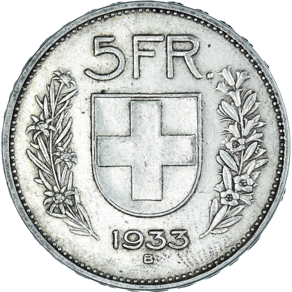 Coin, Switzerland, tête de berger, 5 Francs, 1933, Bern, EF(40-45), Silver