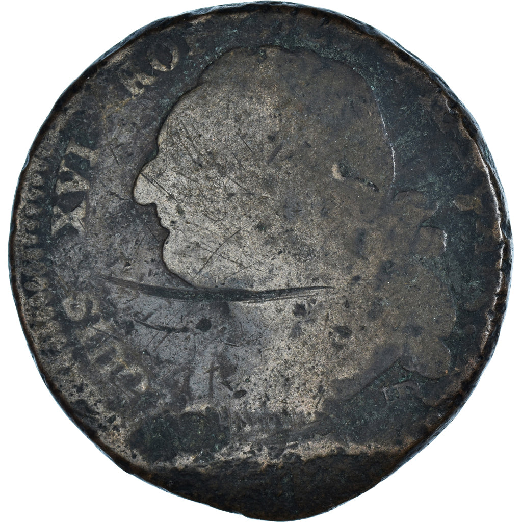 Coin, France, 12 deniers français, 12 Deniers, 1792⸱4, Strasbourg, F(12-15)
