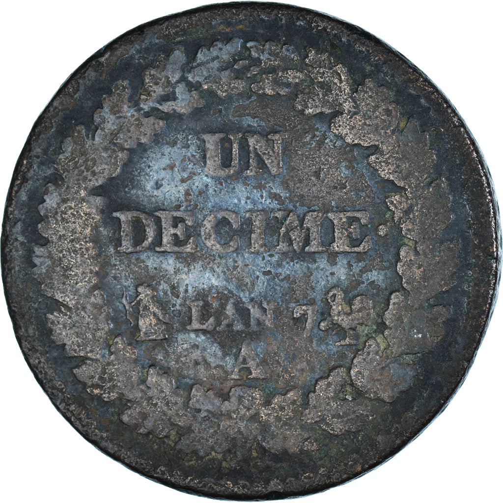 Moneta, Francja, Dupré, Decime, AN 7, Paris, VF(20-25), Brązowy, KM:644.1