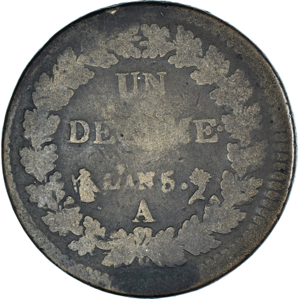Moneda, Francia, Dupré, Decime, AN 5, Paris, BC+, Bronce, KM:637.1, Gadoury:187