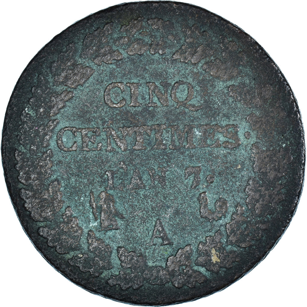 Moeda, França, Dupré, 5 Centimes, AN 7, Metz, VF(20-25), Bronze, KM:640.2