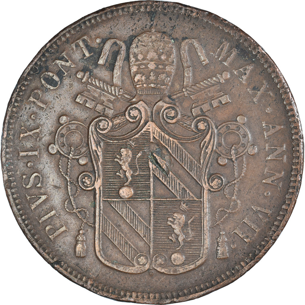 Monnaie, États italiens, PAPAL STATES, Pius IX, 5 Baiocchi, 1853, Roma, TTB