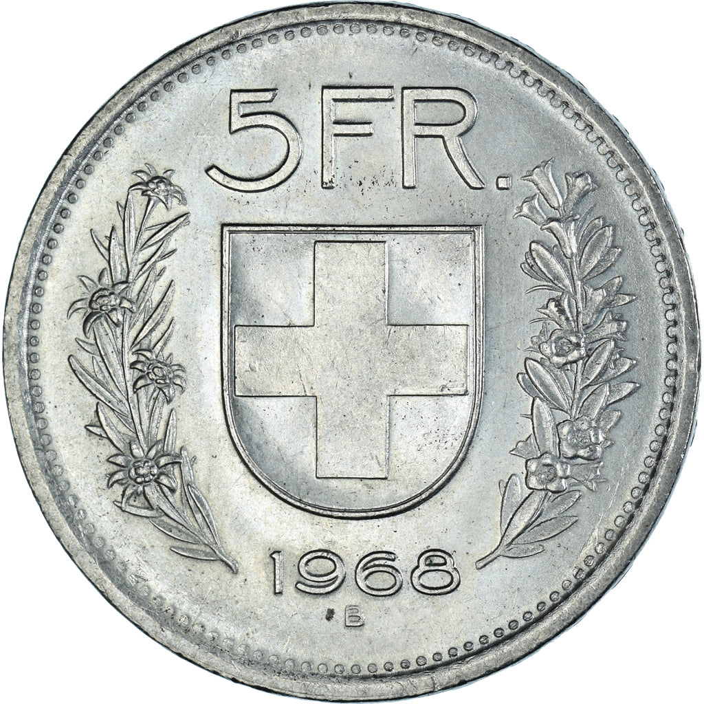 Moneda, Suiza, tête de berger, 5 Francs, 1968, Bern, MBC+, Cobre - níquel