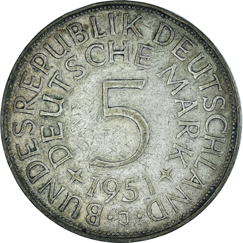 Moneta, GERMANIA - REPUBBLICA FEDERALE, 5 Mark, 1951, Hamburg, MB+, Argento