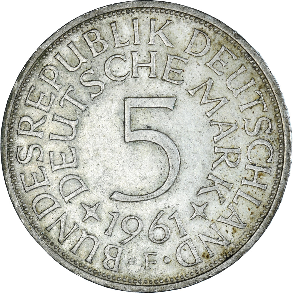 Coin, GERMANY - FEDERAL REPUBLIC, 5 Mark, 1961, Stuttgart, VF(30-35), Silver