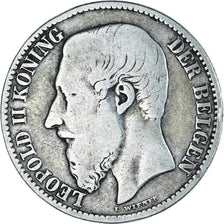 Munten, België, Leopold II, 2 Francs, 2 Frank, 1887, Brussels, FR, Zilver