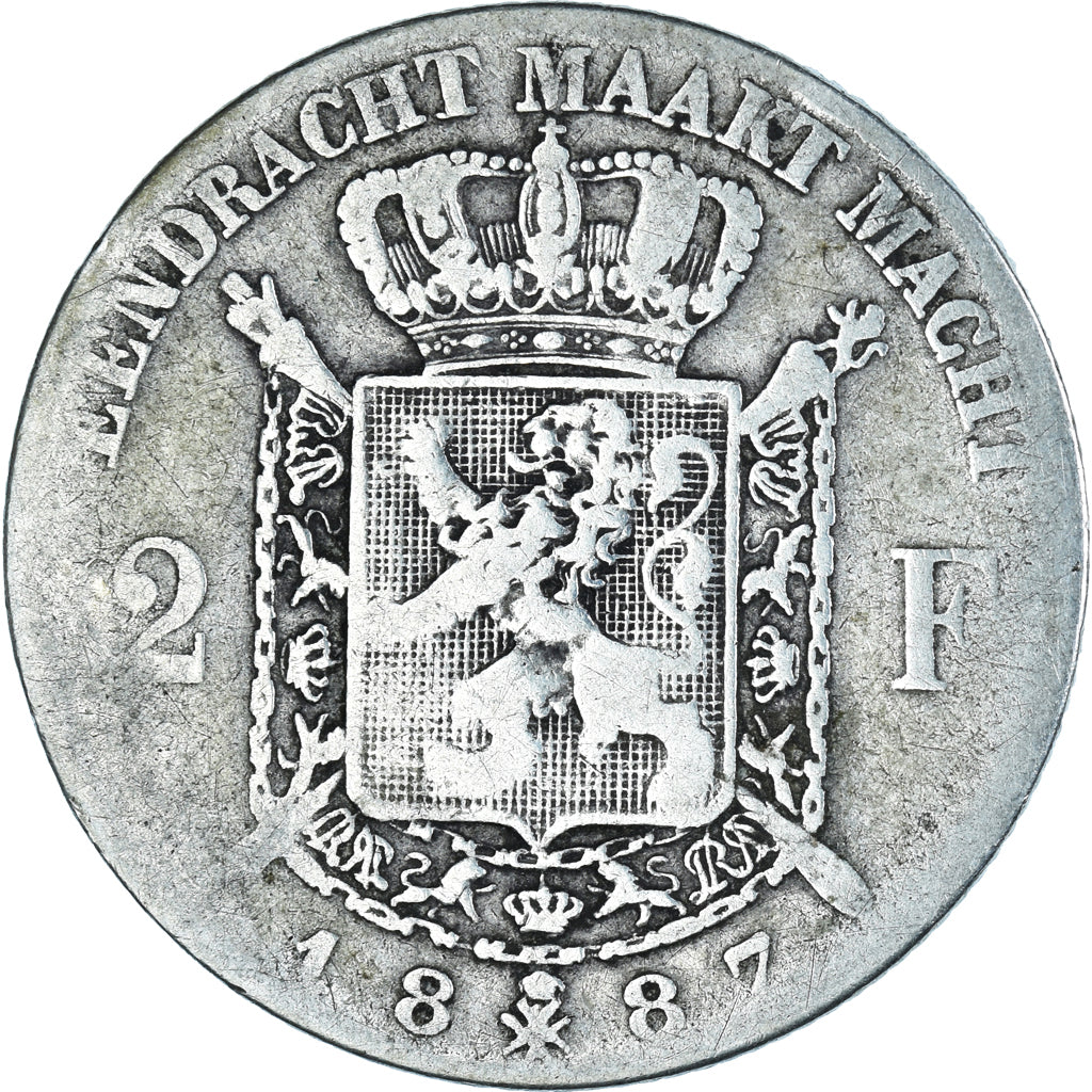 Munten, België, Leopold II, 2 Francs, 2 Frank, 1887, Brussels, FR, Zilver