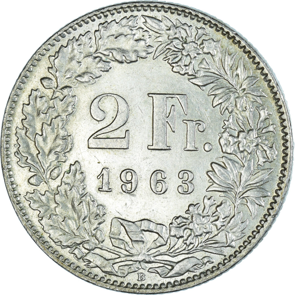 Coin, Switzerland, 2 Francs, 1963, Bern, AU(50-53), Silver, KM:21