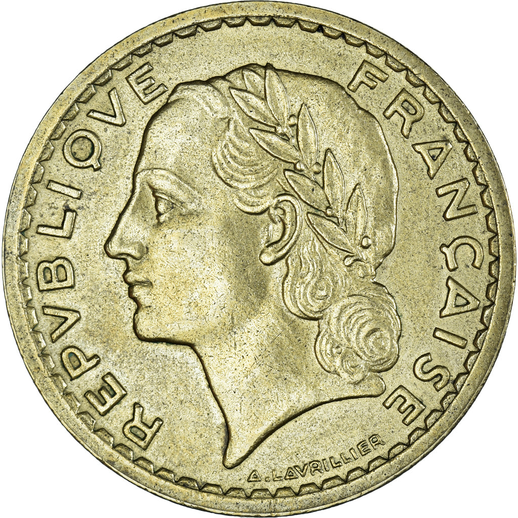 Moneda, Francia, Lavrillier, 5 Francs, 1945, Paris, EBC+, Aluminio - bronce