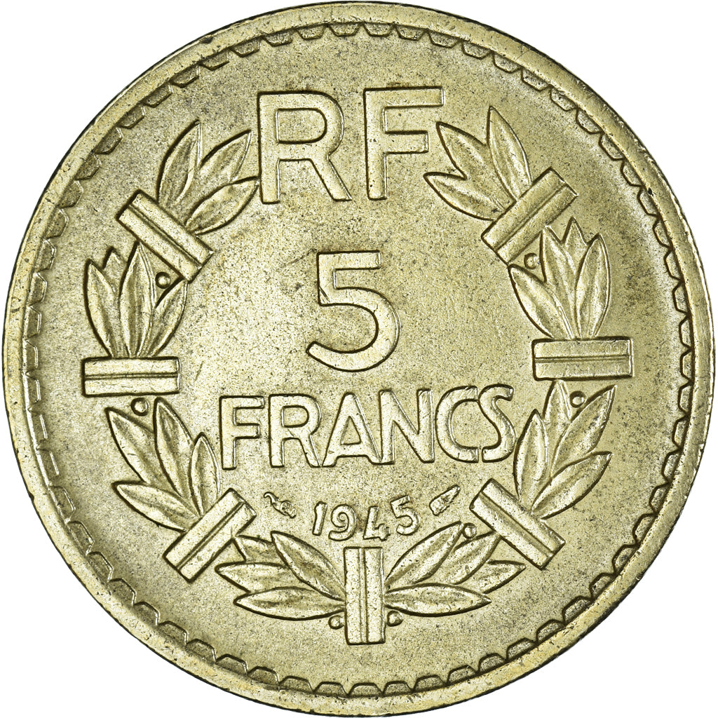 Moneda, Francia, Lavrillier, 5 Francs, 1945, Paris, EBC+, Aluminio - bronce