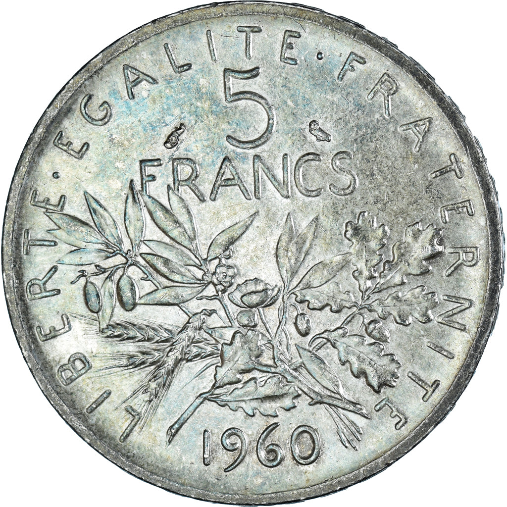 Moneda, Francia, Semeuse, 5 Francs, 1960, MBC+, Plata, KM:926, Gadoury:770