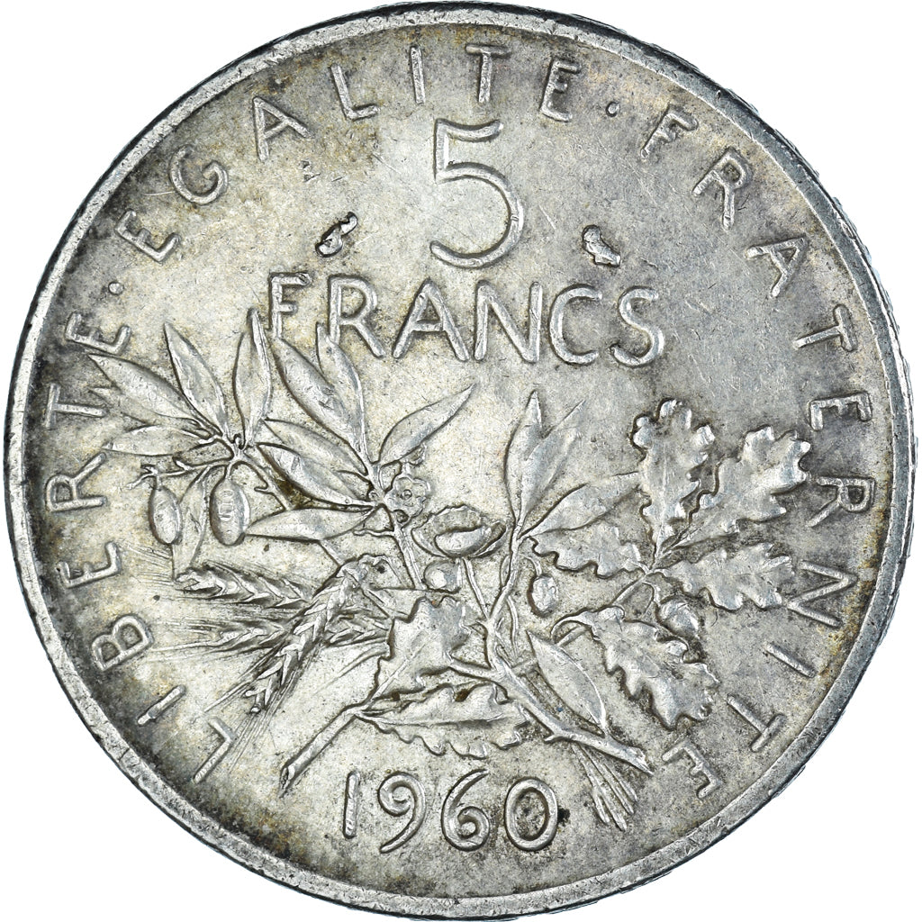 Moneda, Francia, Semeuse, 5 Francs, 1960, MBC, Plata, KM:926, Gadoury:770