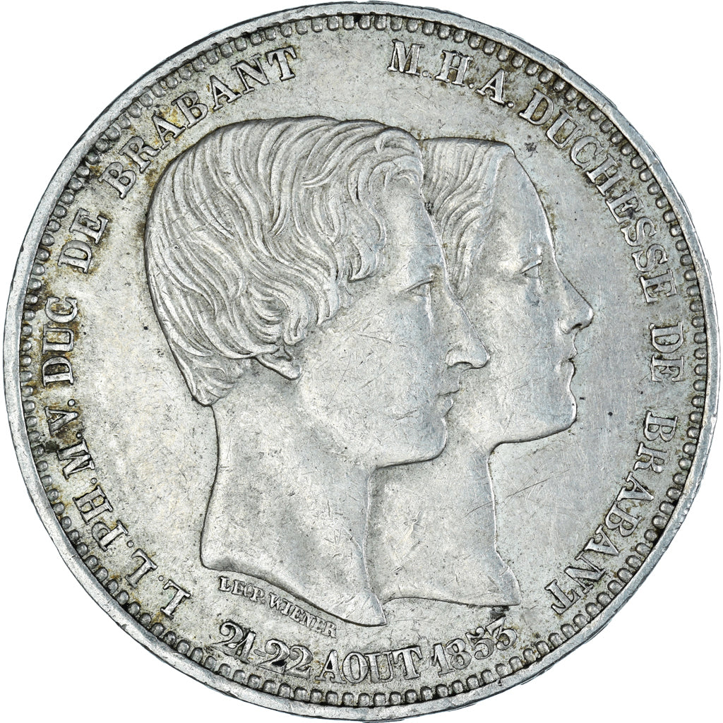 Monnaie, Belgique, Leopold I, Mariage du Duc de Brabant, 5 Francs, 1853
