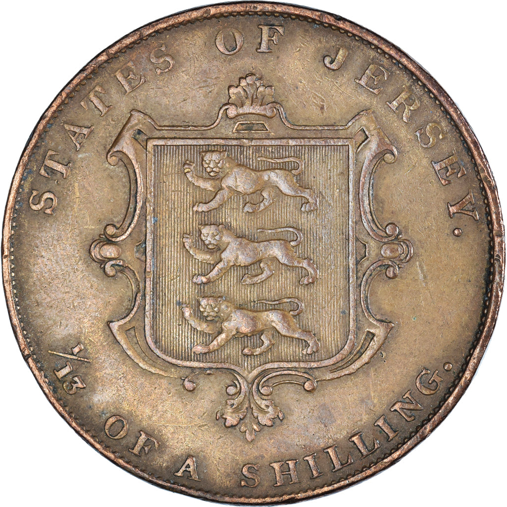 Coin, Jersey, Victoria, 1/13 Shilling, 1844, VF(30-35), Copper, KM:3, Spink:7001