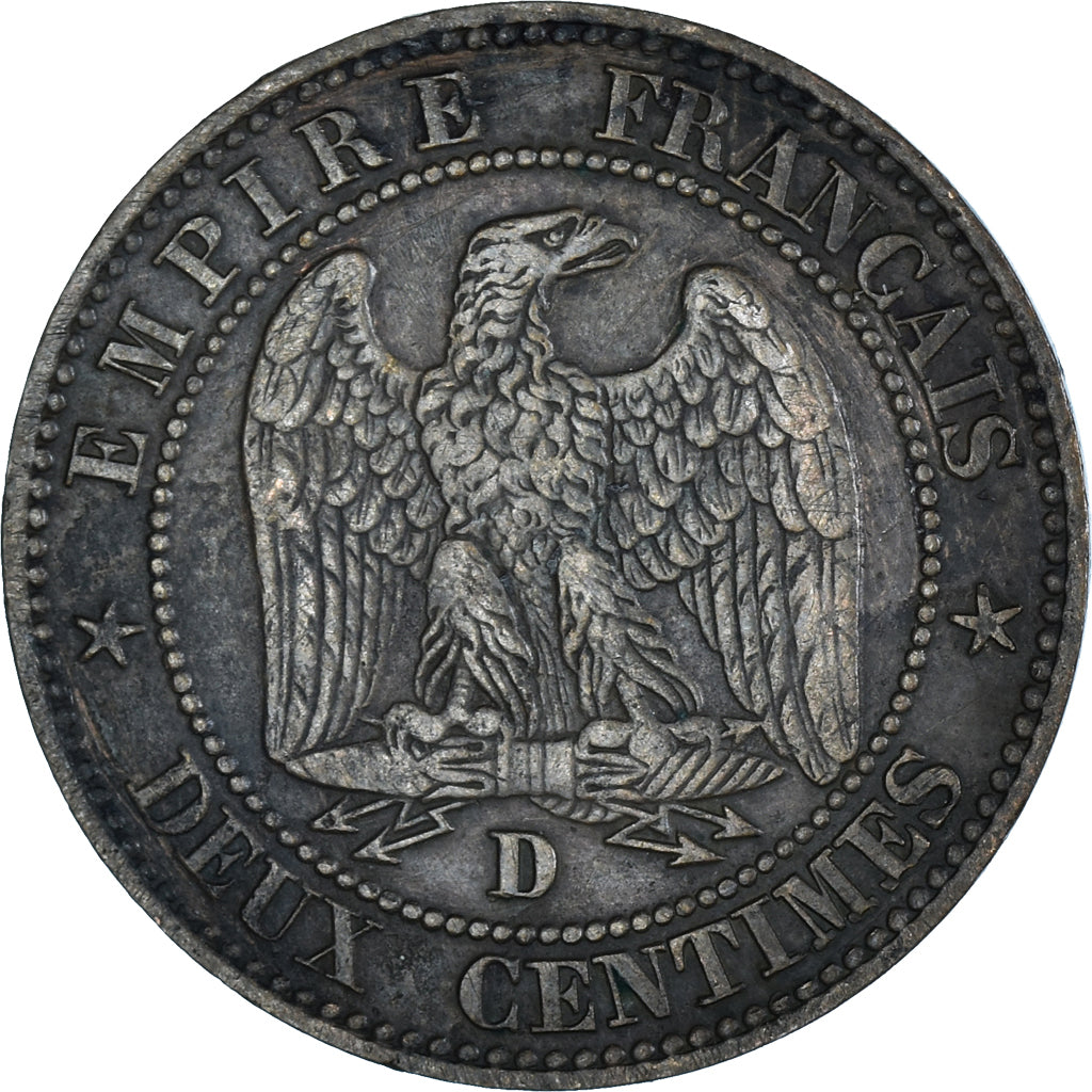 Moneta, Francja, Napoleon III, 2 Centimes, 1855, Lyon, EF(40-45), Brązowy