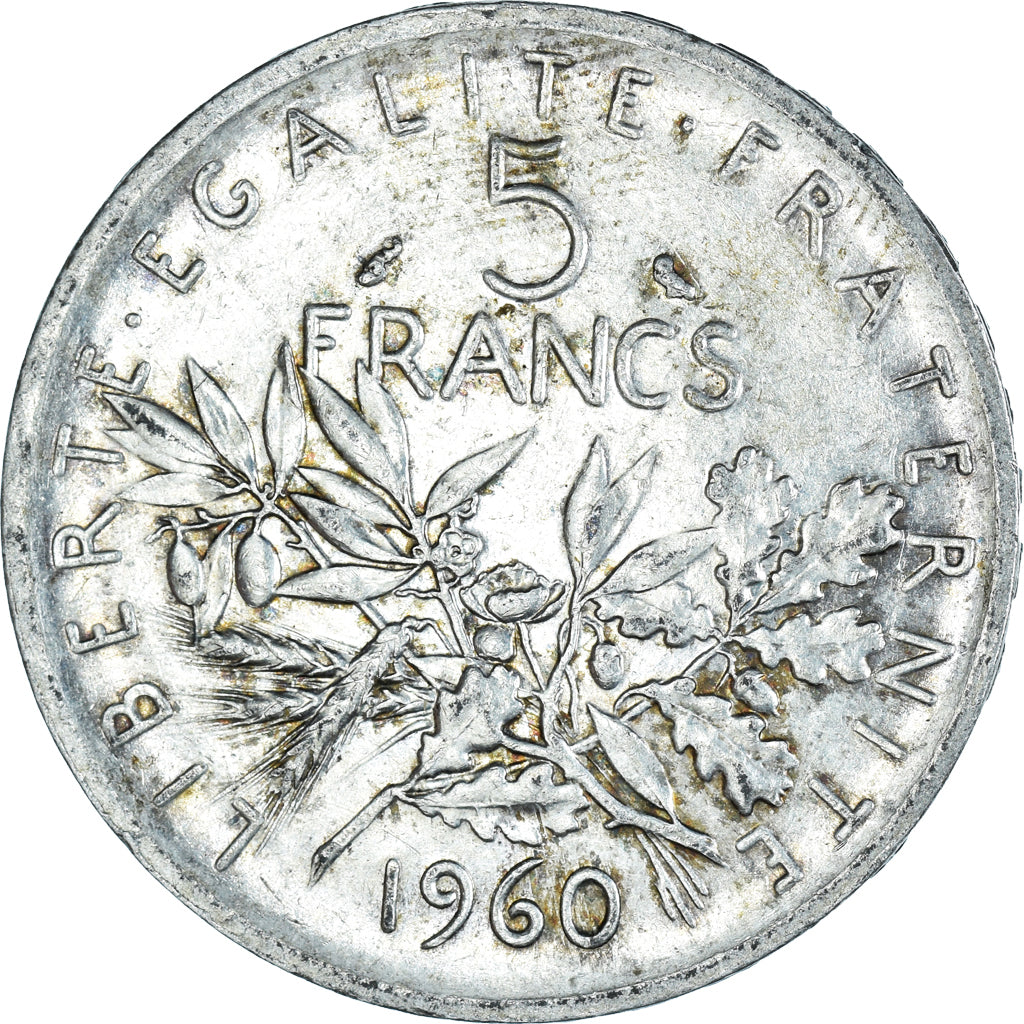 Munten, Frankrijk, Semeuse, 5 Francs, 1960, ZF+, Zilver, KM:926, Gadoury:770