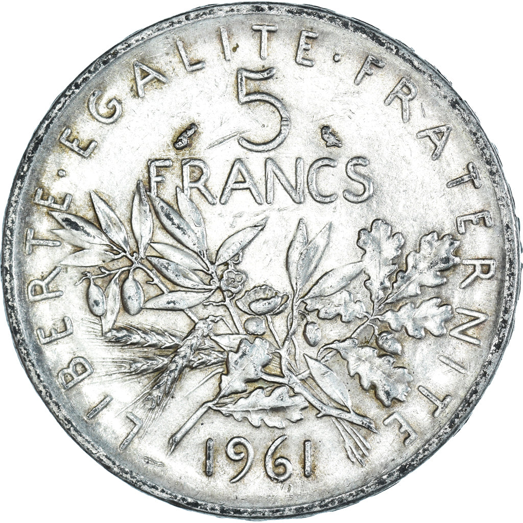 Munten, Frankrijk, Semeuse, 5 Francs, 1961, ZF, Zilver, KM:926, Gadoury:770