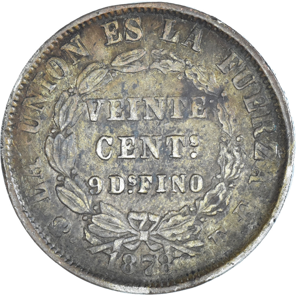 Coin, Bolivia, 20 Centavos, 1878, VF(30-35), Silver, KM:159.1