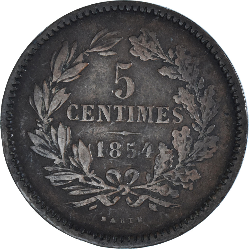 Coin, Luxembourg, William III, 5 Centimes, 1854, Utrecht, VF(30-35), Bronze