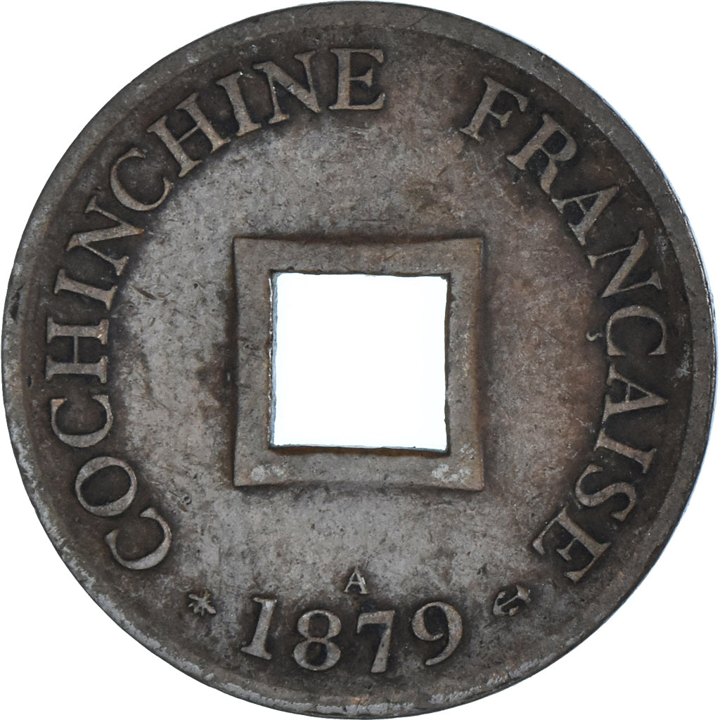 Moneta, Cocincina francese, 2 Sapeque, 1879, Paris, BB, Bronzo, KM:2