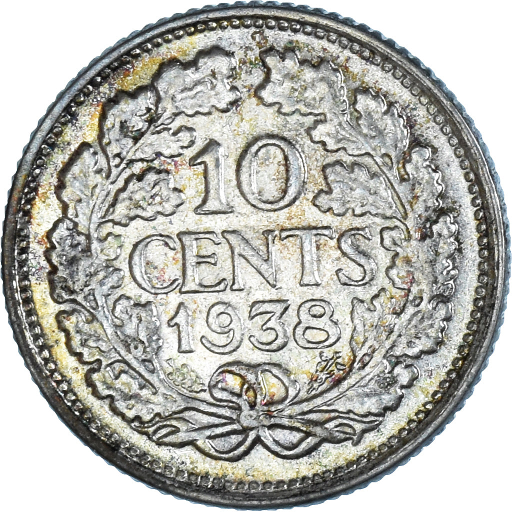 Coin, Netherlands, Wilhelmina I, 10 Cents, 1938, Utrecht, AU(55-58), Silver