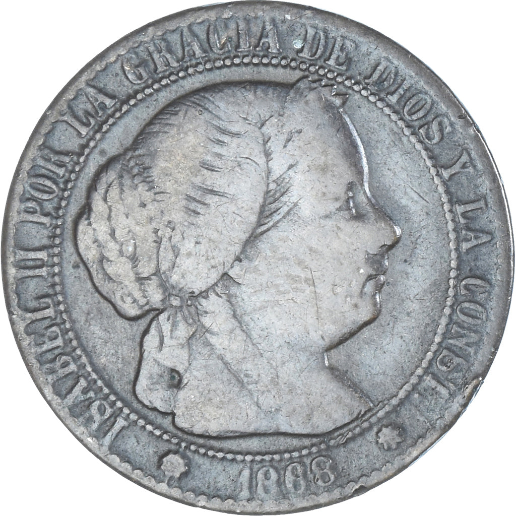 Moneta, Spagna, Isabel II, Centimo, 1868, Barcelona, MB+, Rame, KM:633.1