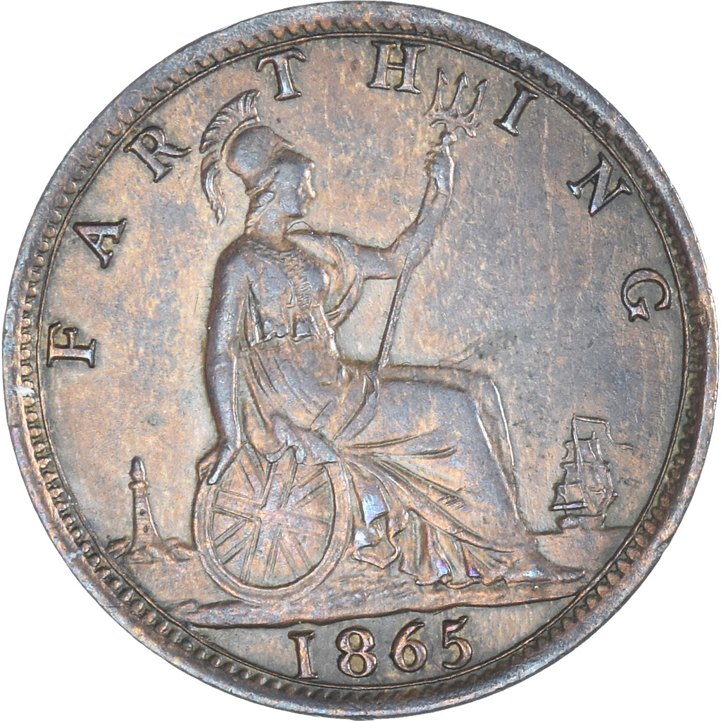 Coin, Great Britain, Victoria, Farthing, 1865, Heaton, AU(55-58), Bronze