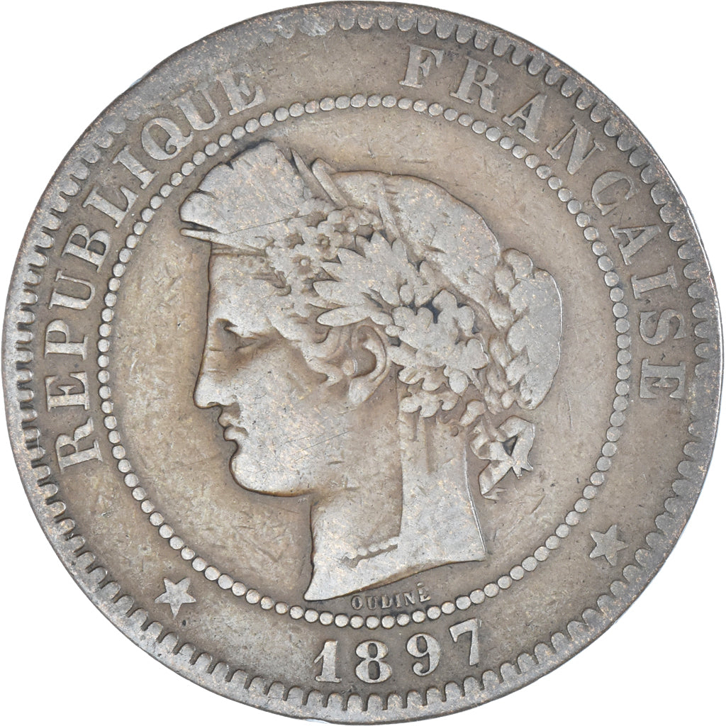 Moneda, Francia, Cérès, 10 Centimes, 1897, Paris, BC+, Bronce, KM:815.1