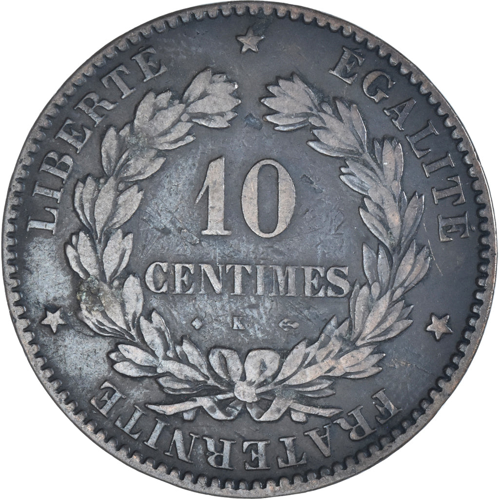 Moneta, Francia, Cérès, 10 Centimes, 1874, Bordeaux, MB+, Bronzo, KM:815.2