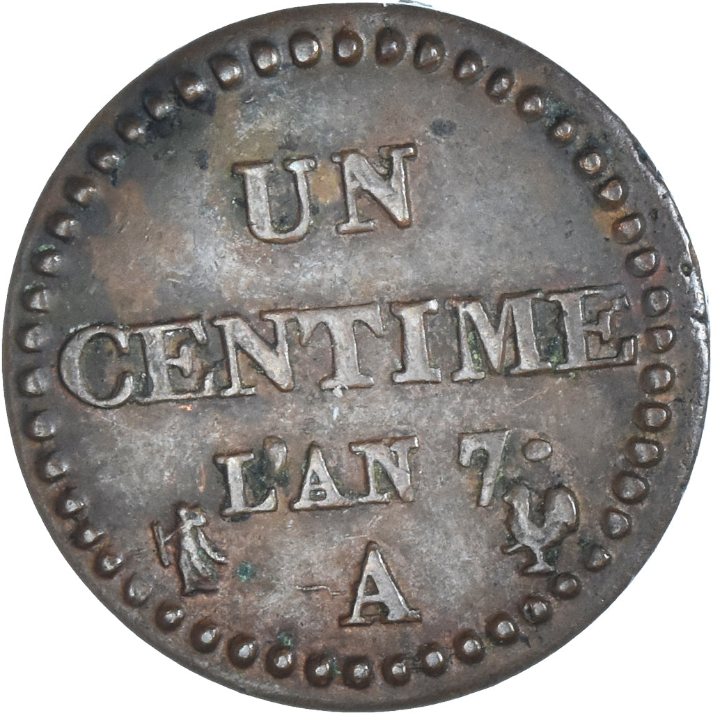 Moneta, Francia, Dupré, Centime, AN 7, Paris, BB, Bronzo, KM:646, Gadoury:76
