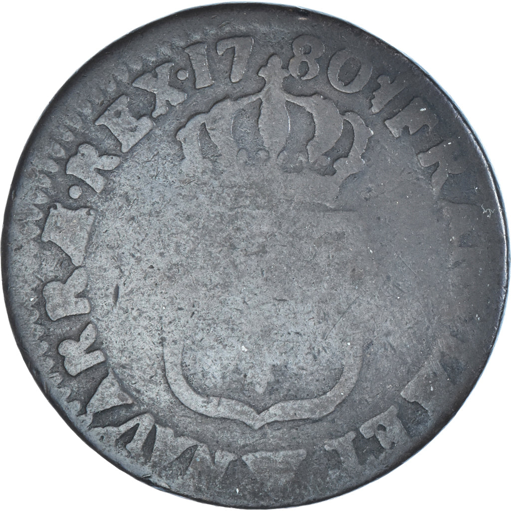 Moeda, França, Louis XVI, Sol, 1780, Lille, F(12-15), Cobre, KM:578.16
