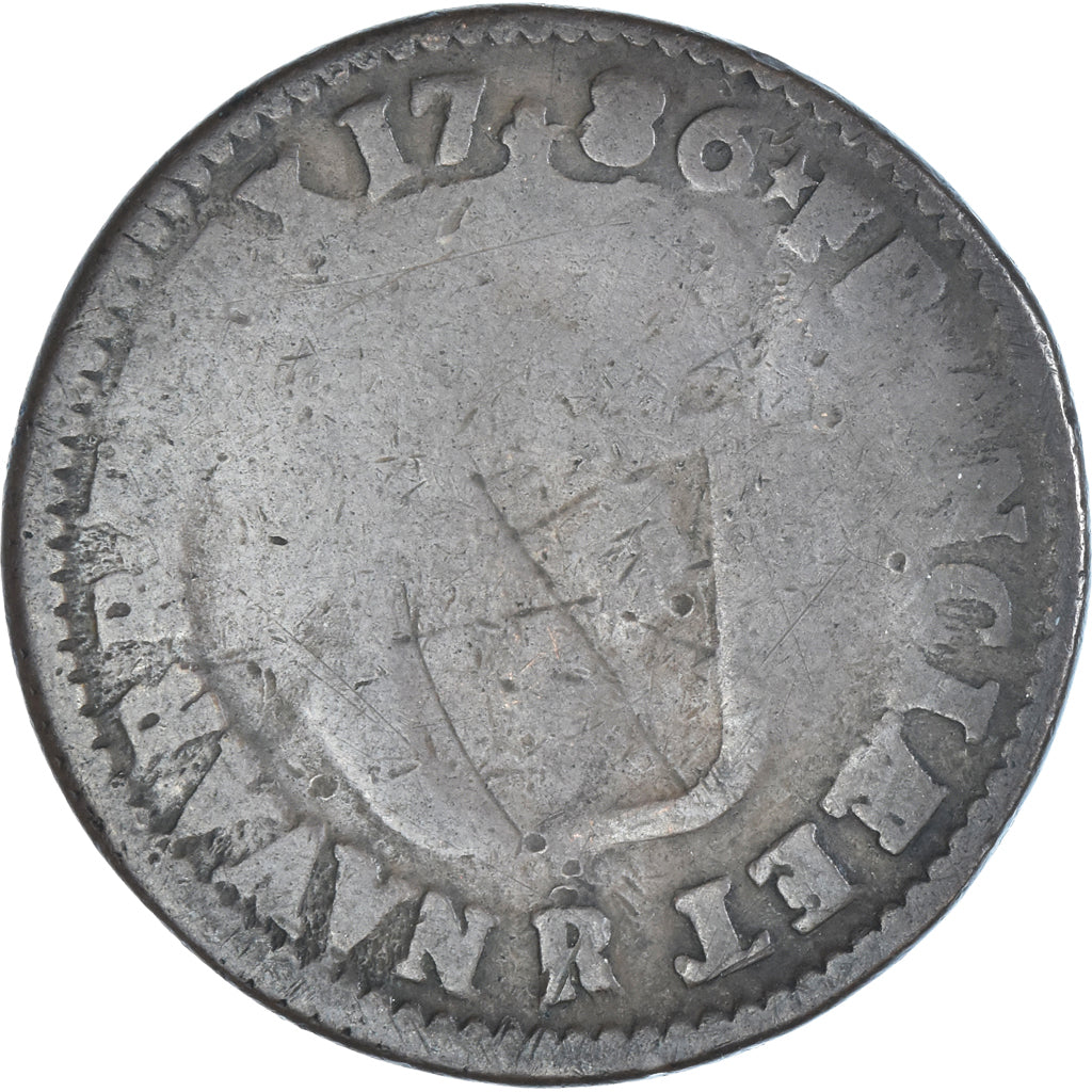 Moneta, Francia, Louis XVI, Sol, 1786, Orléans, B+, Rame, KM:578.14