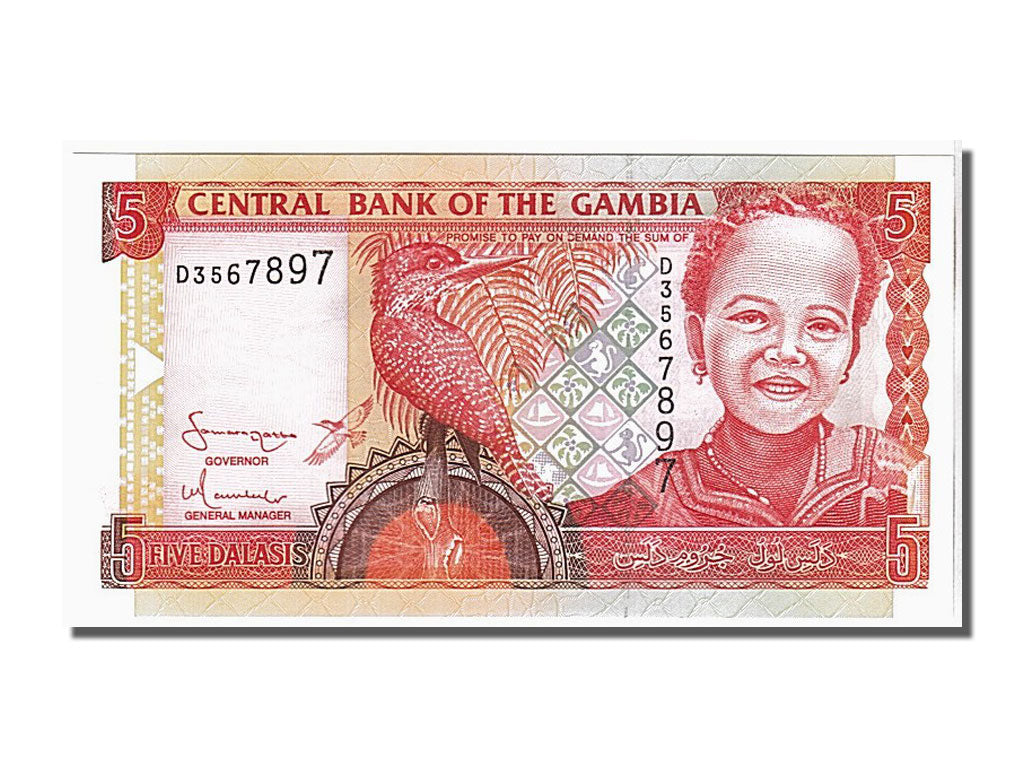 Geldschein, Gambia, 5 Dalasis, 2001, UNZ
