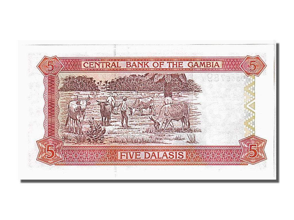 Geldschein, Gambia, 5 Dalasis, 2001, UNZ
