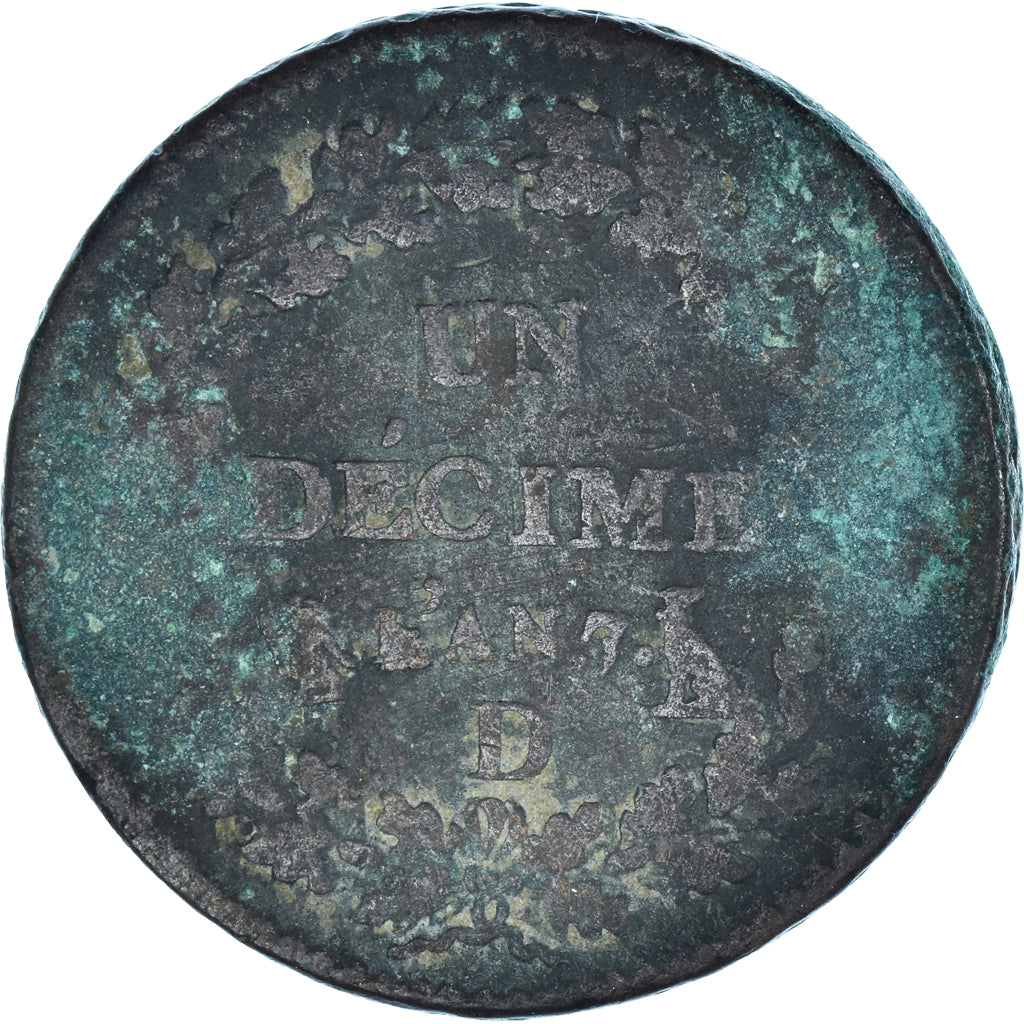 Moneta, Francja, Dupré, Decime, AN 7, Lyon, VF(30-35), Brązowy, KM:644.5