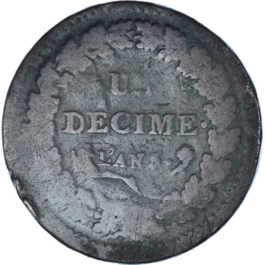 Moneta, Francia, Dupré, Decime, AN 5, Paris, Surfrappe du 2 Décimes, MB