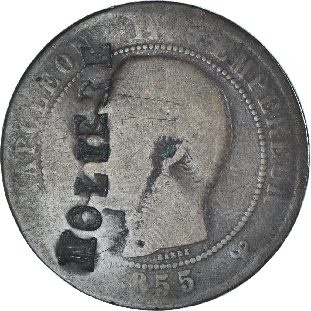 Münze, Frankreich, Napoleon III, 10 Centimes, 1855, Lille, contremarque