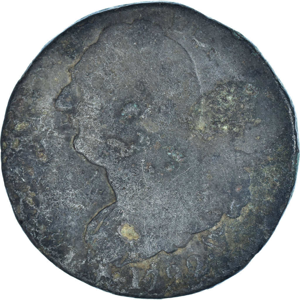 Coin, France, Louis XVI, 2 sols François, 1792, Saint-Omer, F(12-15), Métal de