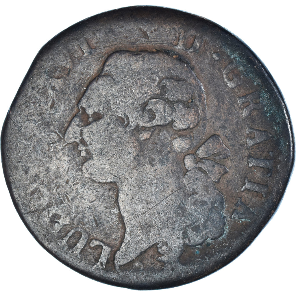 Moeda, França, Louis XVI, Sol, 1788, Marseille, VF(30-35), Cobre, KM:578.11