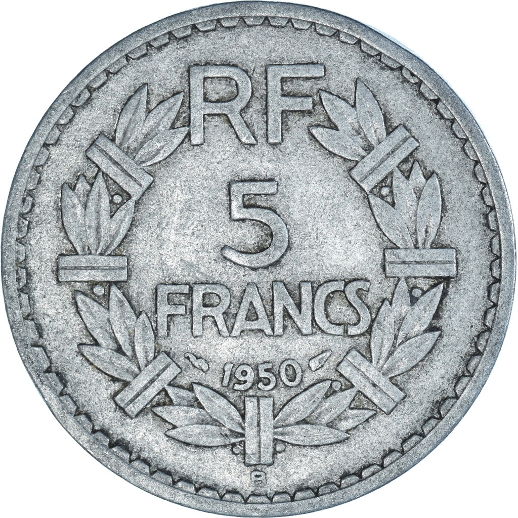 Moneda, Francia, Lavrillier, 5 Francs, 1950, Beaumont - Le Roger, MBC, Aluminio