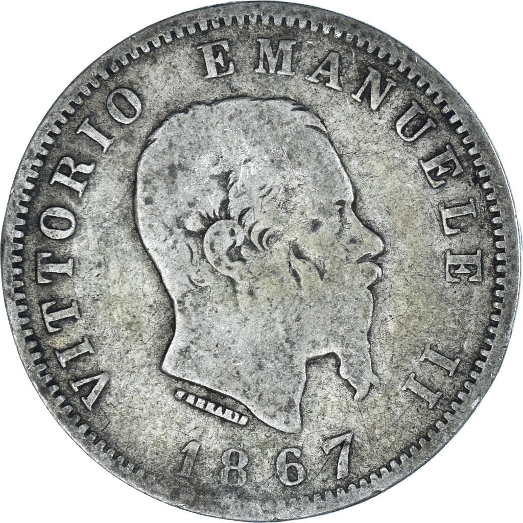 Munten, Italië, Vittorio Emanuele II, Lira, 1867, Milan, FR, Zilver, KM:5a.1