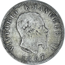Munten, Italië, Vittorio Emanuele II, Lira, 1867, Milan, FR, Zilver, KM:5a.1